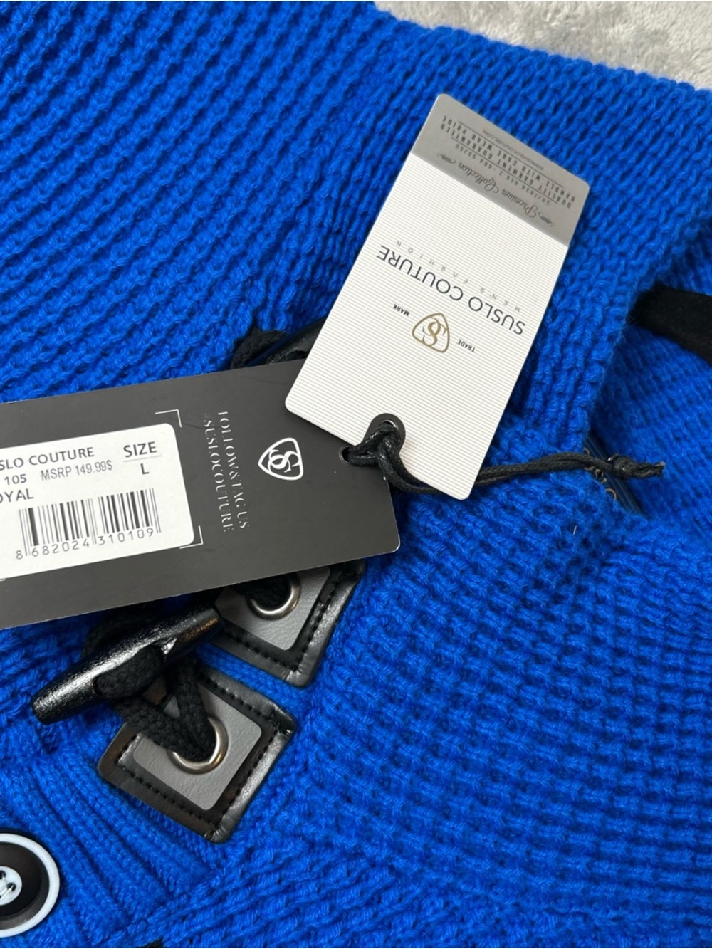 Suslo Couture Sweater Cardigan Italian Baroque Black & Blue Men’s Size L Jacket - Picture 3 of 16